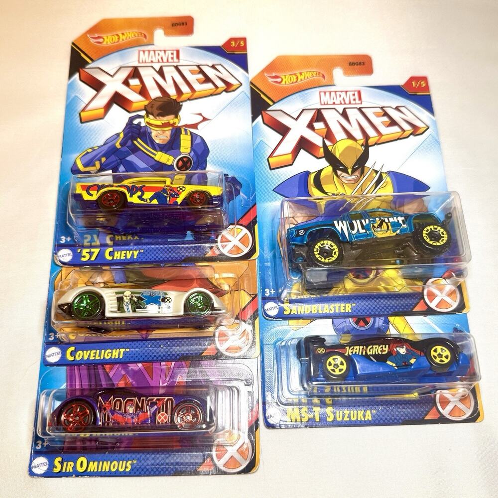 Hot Wheels Marvel X-Men 5 Car Set Wolverine Cyclops Jean Grey Magneto ProfessorX
